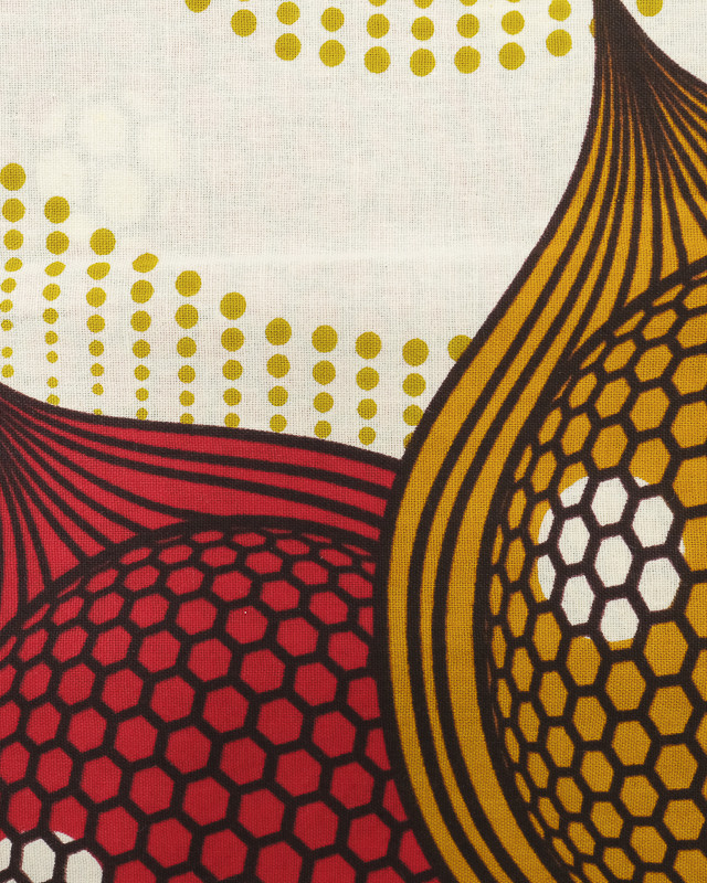 Tissu Wax Motif Rouge Orange Et Fond Ecru - Maison Klem